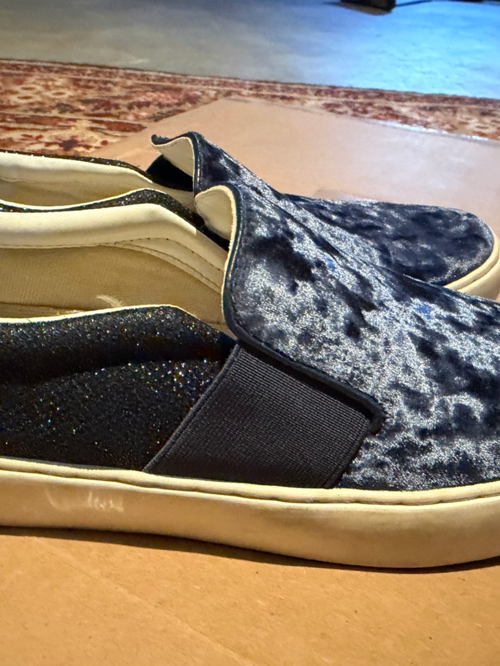 Marc Fisher Navy Blue Velvet Slip-On Loafers
